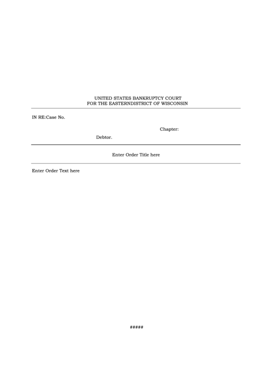 Fillable United States Bankruptcy Court For The Eastern District Of Wisconsin Printable pdf