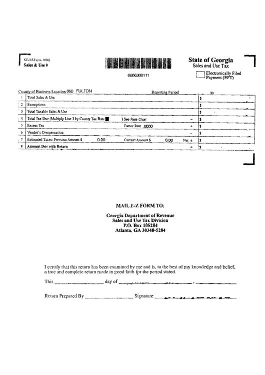 Form St-3 Ez - Sales And Use Tax - State Of Georgia Printable pdf