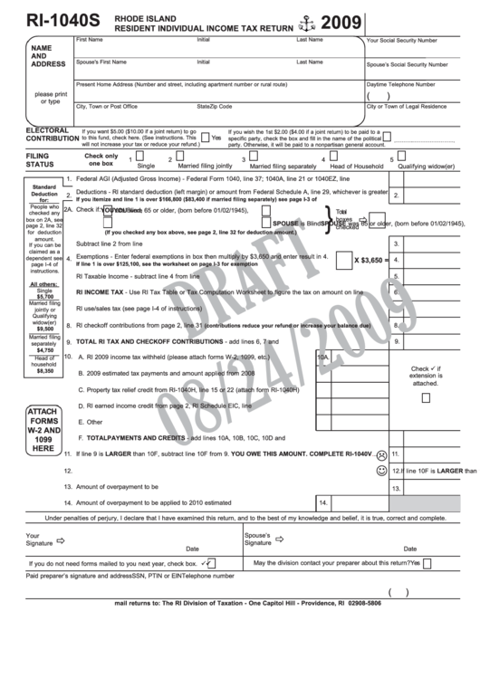 Form Ri-1040s - Rhode Island Resident Individual Income Tax Return ...