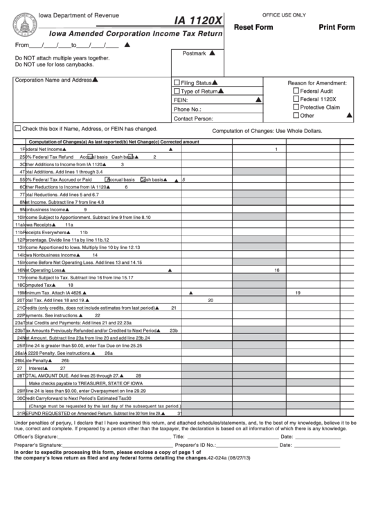 Fillable Form Ia 1120x - Iowa Amended Corporation Income Tax Return - 2013 Printable pdf