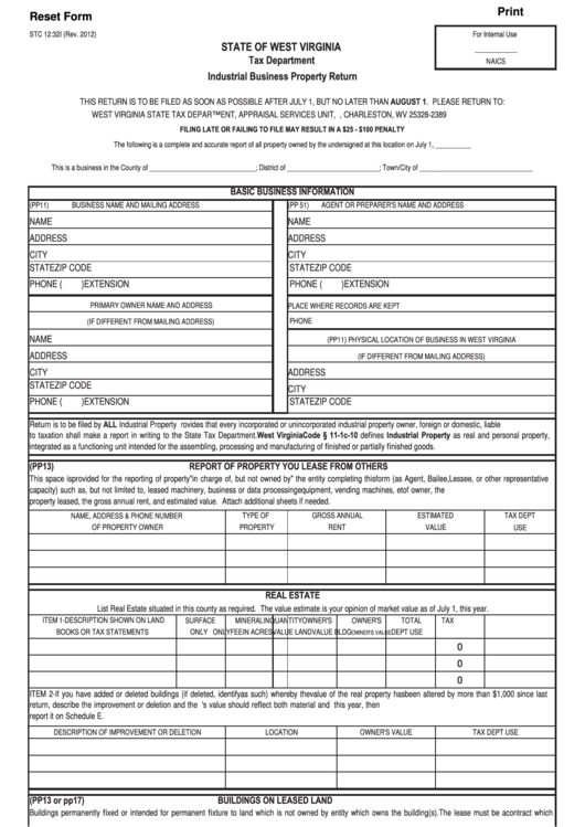 Fillable Form Stc 12:32i - Industrial Business Property Return Printable pdf