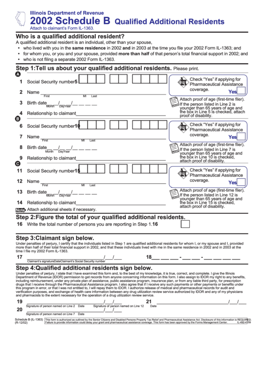 Form Il-1363 - Schedule B - Qualified Additional Residents - 2002 Printable pdf
