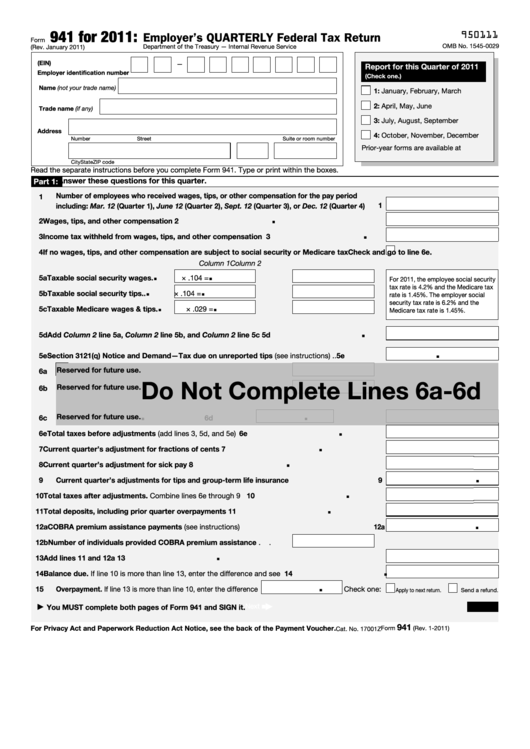 Fillable Form 941 - Employer