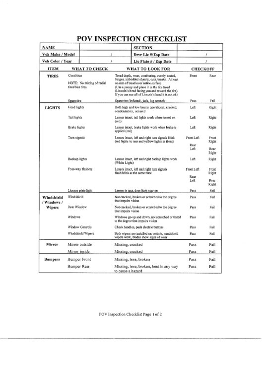 Pov Inspection Checklist printable pdf download