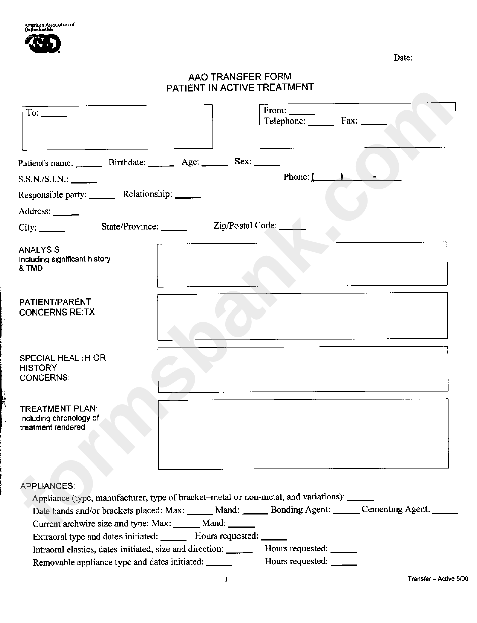 Aao Transfer Form - Patient In Active Treatment