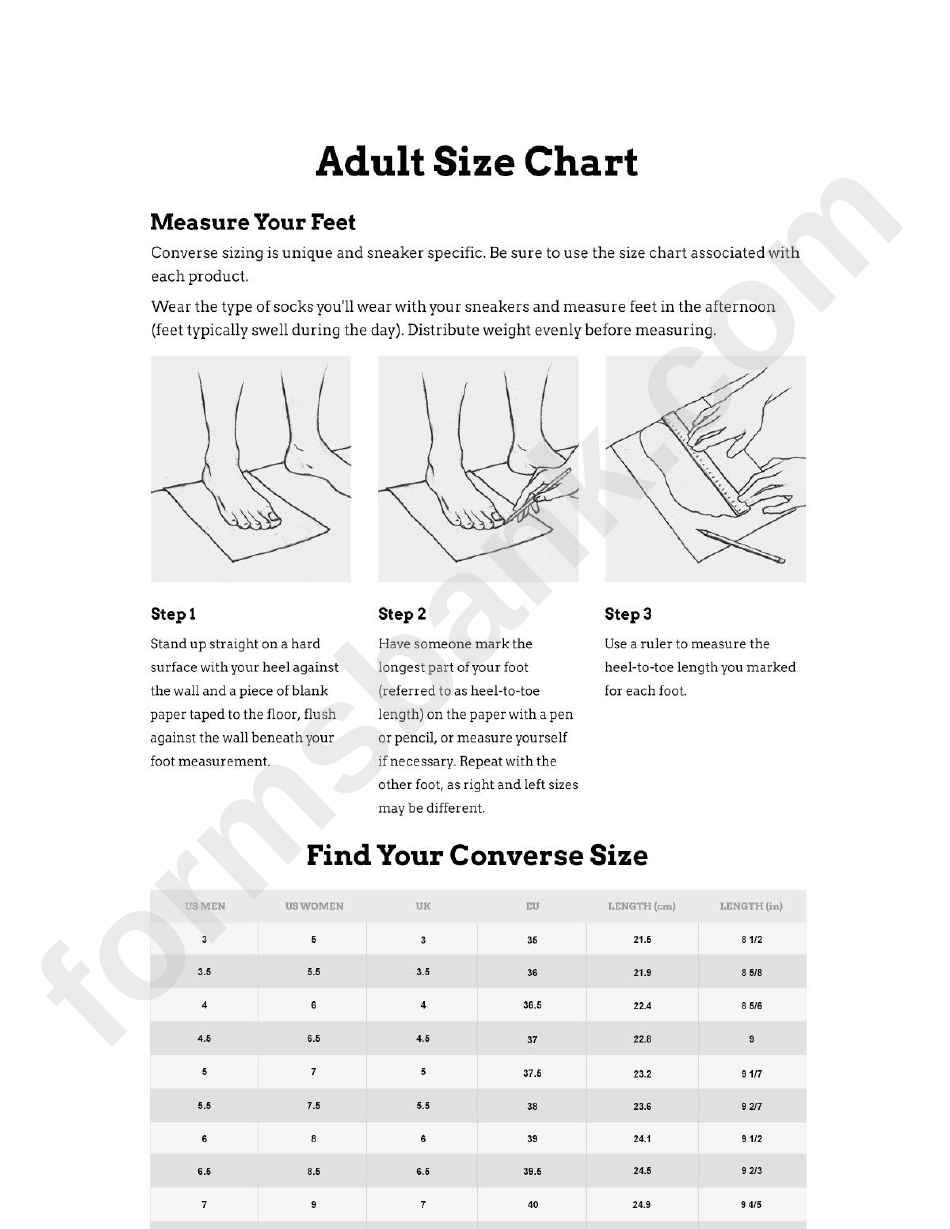 Printable Men S Foot Size Chart