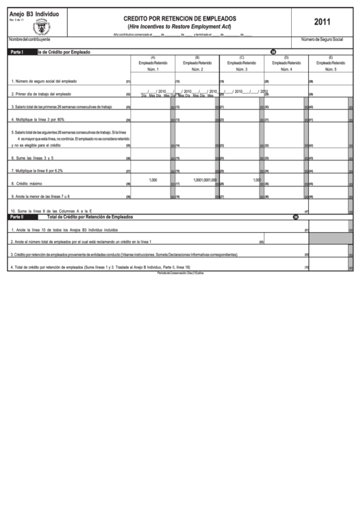 Anejo B3 Individuo - Credit Por Retencion De Empleados - Gobierno De Puerto Rico Printable pdf