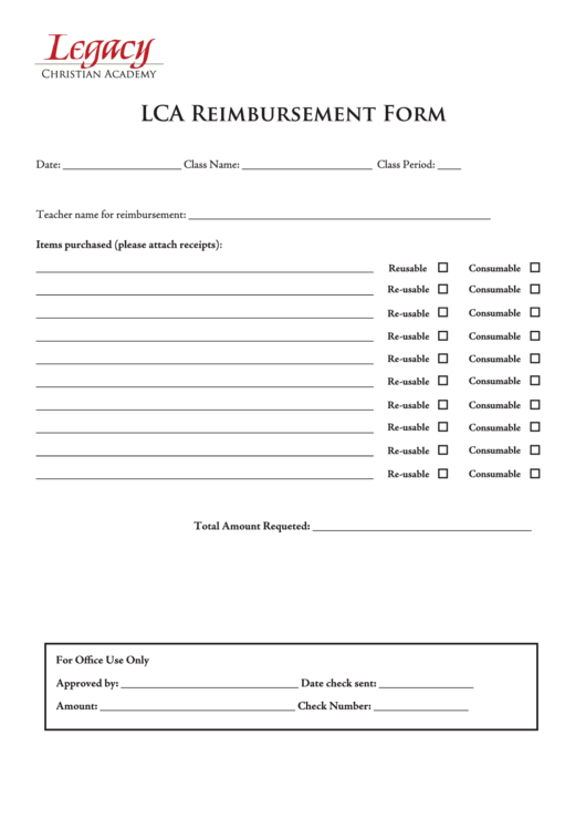 Lca Reimbursement Form Printable pdf