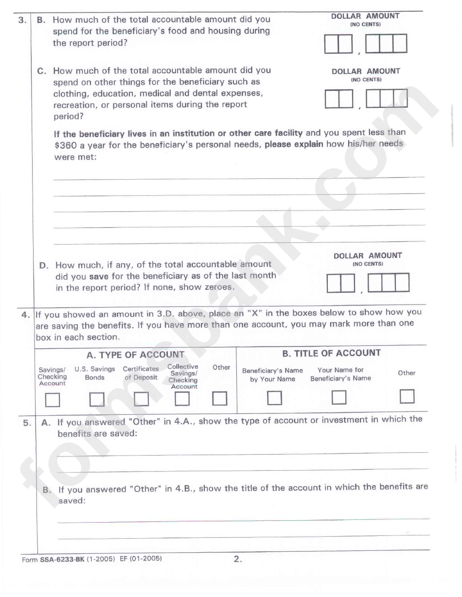 Form Ssa-6233-Bk - Representative Payee Report Of Benefits And Dedicated Account