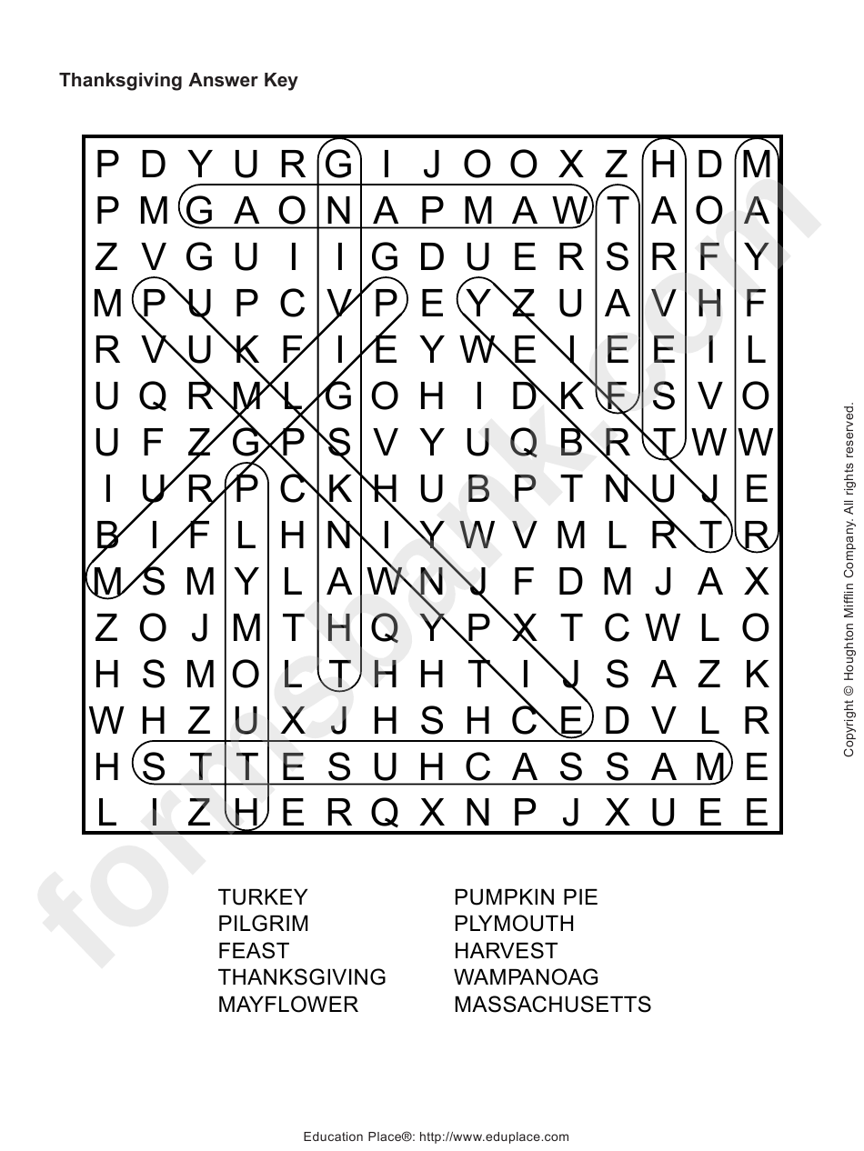 Thanksgiving Word Search Puzzle Template With Answer Key
