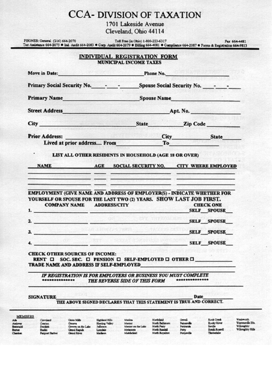 Individual Registration Form Printable pdf