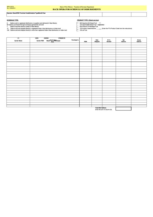 Form Rpd-41307a - Rack Operator Schedule Of Disbursements Printable pdf