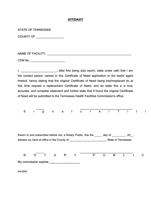Fillable Form H4-0043 - Affidavit Printable pdf