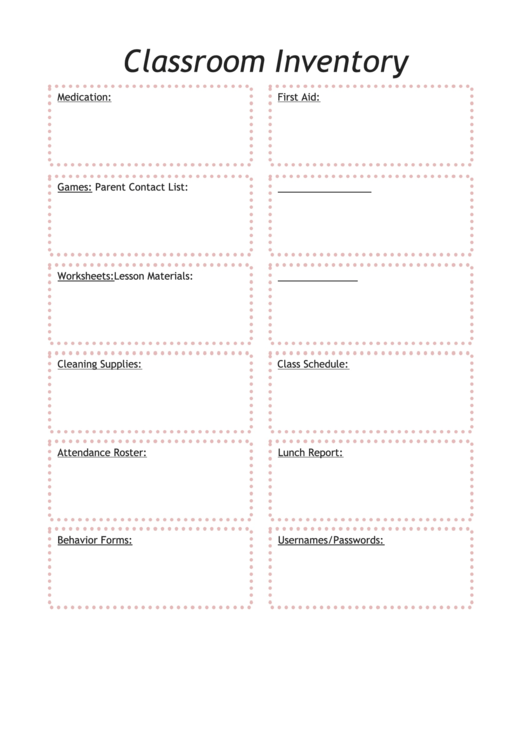 Classroom Inventory Printable pdf