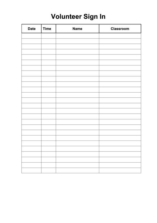 Blank Volunteer Sign-In Sheet Template Printable pdf