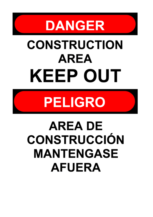 Danger Construction Area Printable pdf