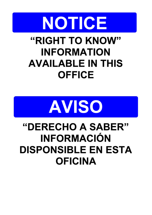 Notice "Right To Know" Sign Printable pdf