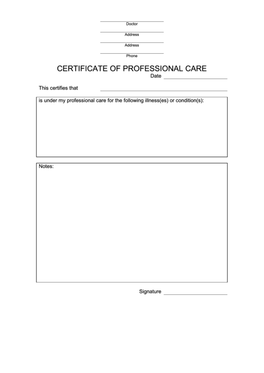 Certificate Of Professional Care Printable pdf