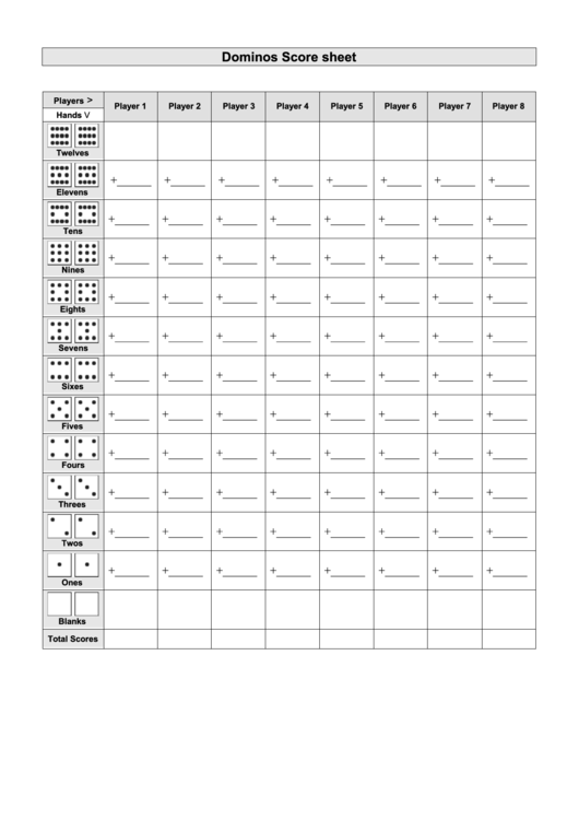 Dominos Score Sheet Printable pdf