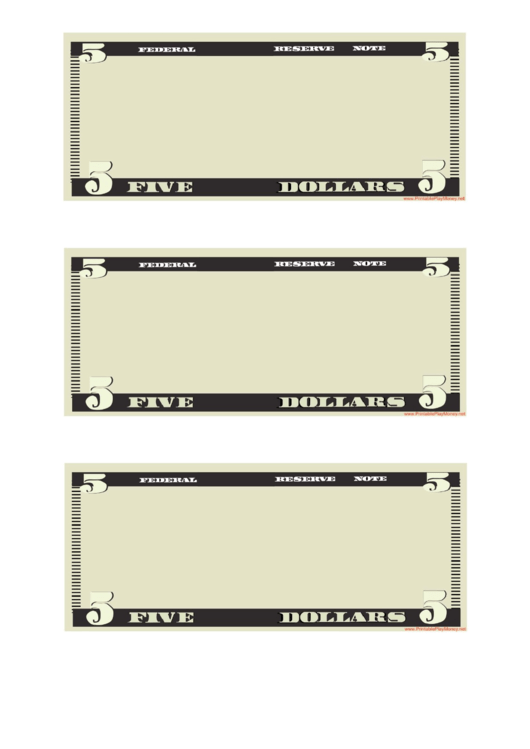Five Dollar Play Money Template Printable pdf