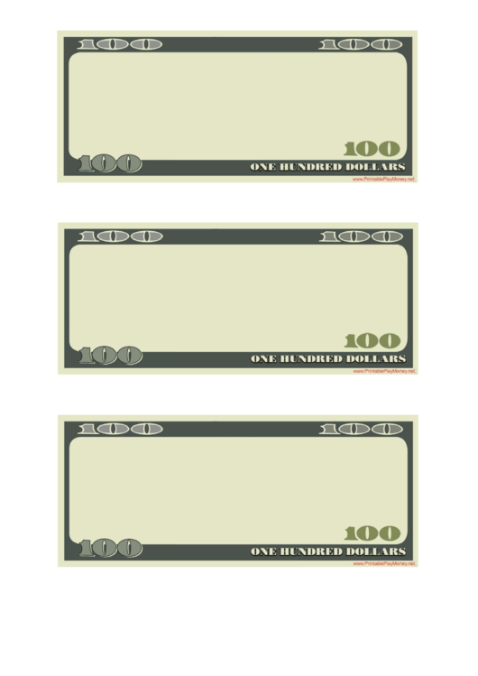 One Hundred Dollars Play Money Template Printable pdf