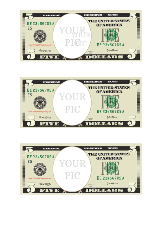 Five Dollar Bill Photo Frame Template printable pdf download