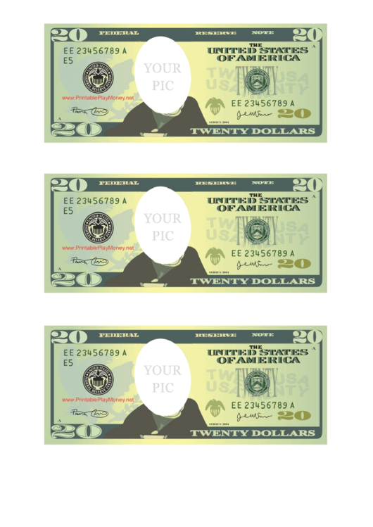 Twenty Dollar Bill Photo Frame Template printable pdf download