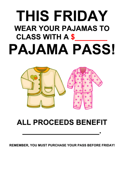Pajama Day Fundraiser Sign - Blank Printable pdf
