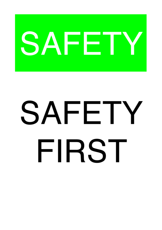 Safety Safety First Portrait Printable pdf