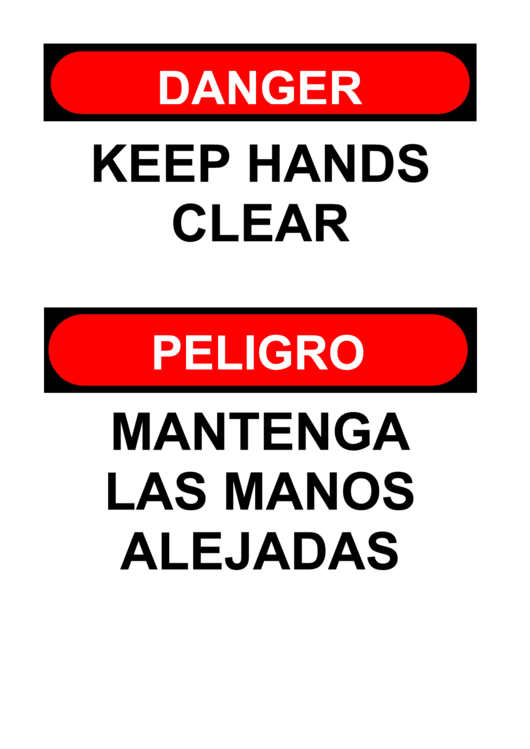 Danger Keep Hands Clear - Bilingual Printable pdf