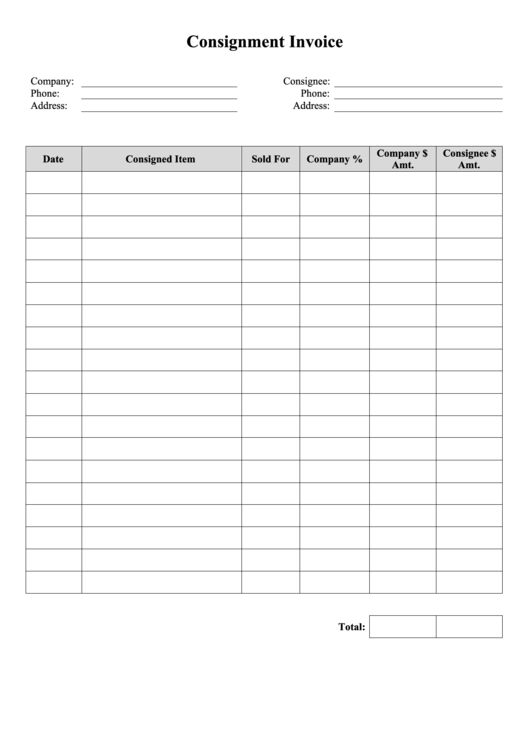 Consignment Invoice Template Printable pdf