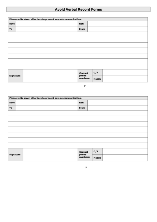 Avoid Verbal Record Forms Printable pdf