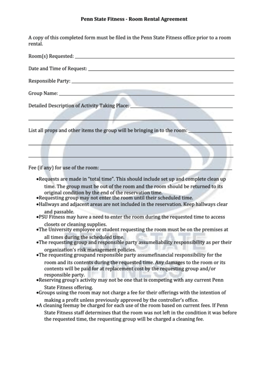 Penn State Fitness Room Rental Agreement Form