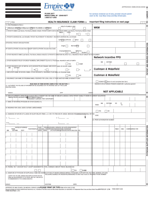 Health Insurance Claim Form Printable pdf