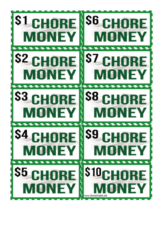 Chore Money Template Printable pdf