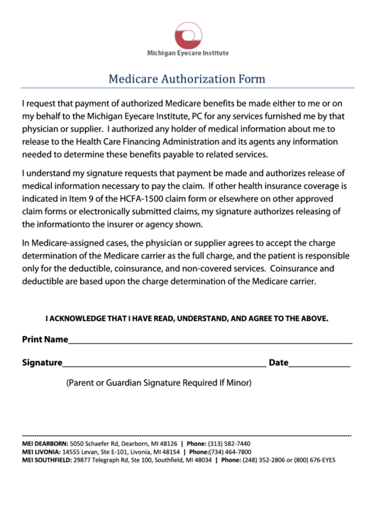 Medicare Patient Authorization Form Printable pdf