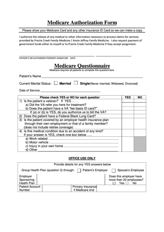Medicare Authorization Form Printable pdf