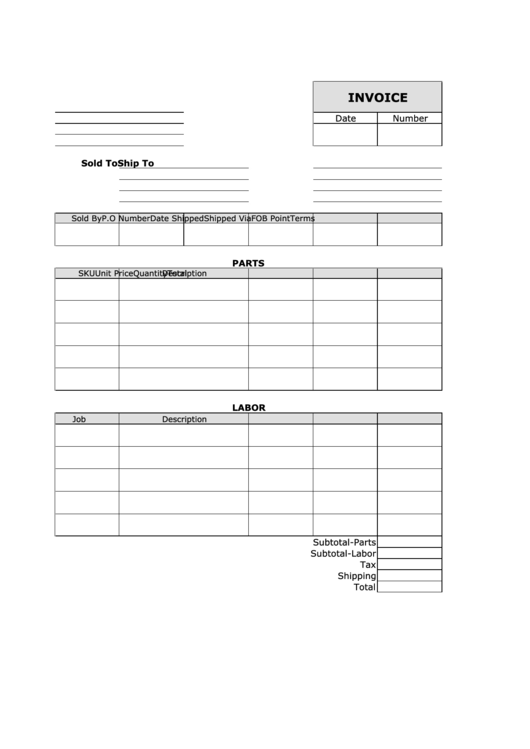 Invoice Template - Portrait, Lined Printable pdf