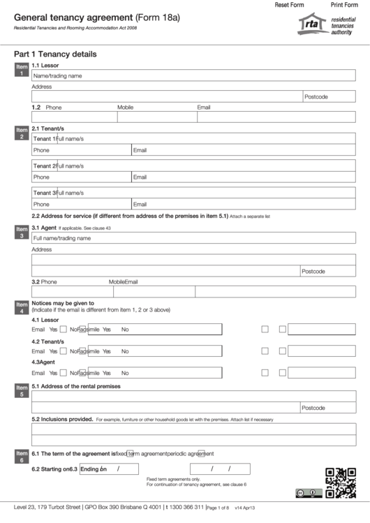 Form 18a - General Tenancy Agreement