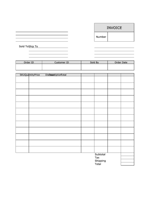 Invoice Template - Portrait, Lined Printable pdf
