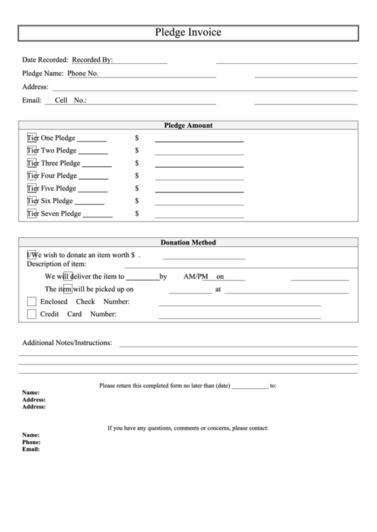 Pledge Invoice Template Printable pdf