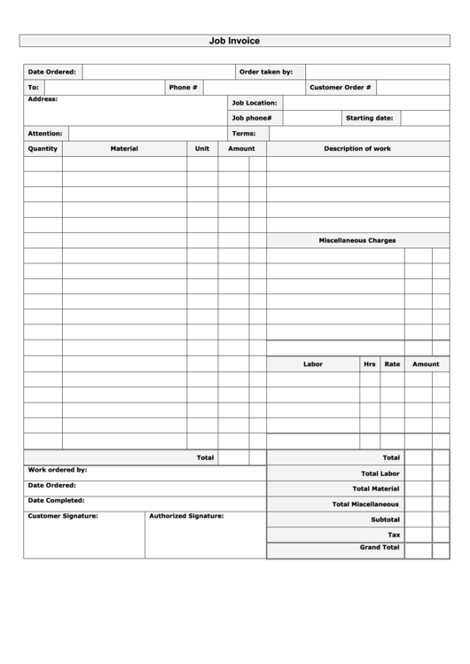 Job Invoice Template Printable pdf