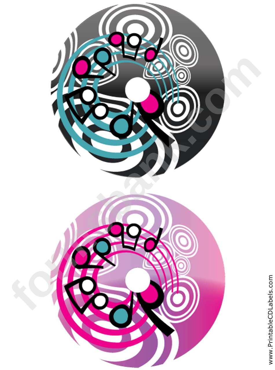 Black Pink Swirling Notes Music Cd-Dvd Labels