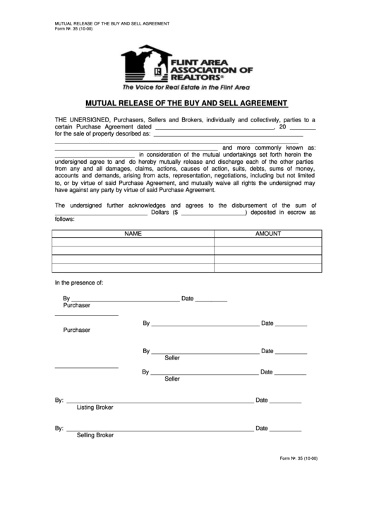 Fillable Form 35 - Mutual Release Of The Buy And Sell Agreement Template Printable pdf