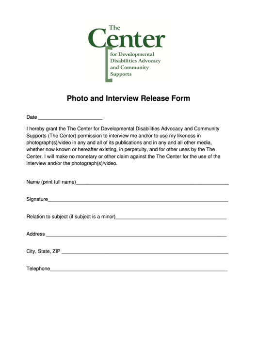 Photo And Interview Release Form Printable pdf