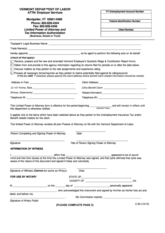Limited Power Of Attorney And Tax Information Authorization Form Printable pdf