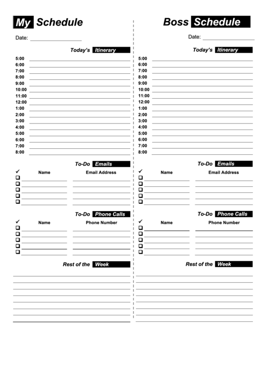 My And Bosses Schedule Template Printable pdf