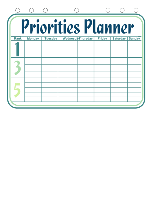 Priorities Planner Printable pdf