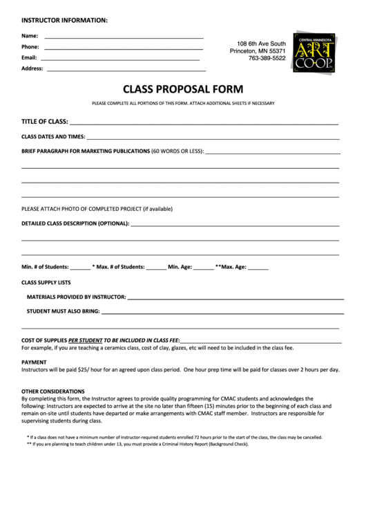 Class Proposal Form Printable pdf
