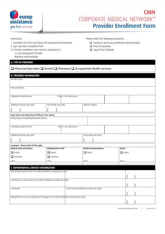 Fillable Provider Enrollment Form Printable pdf